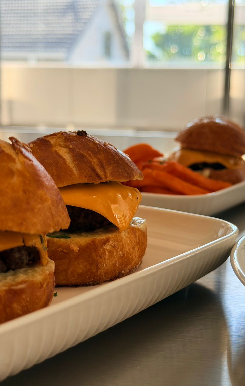 Gourmet cheese sliders with sweet potato fries